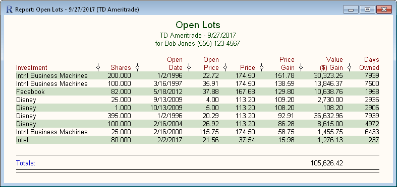 Open Lots Report