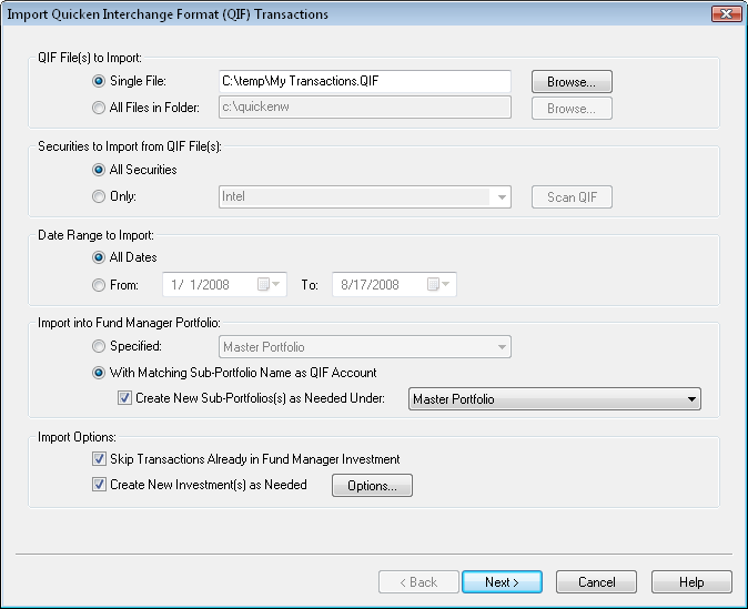 QIF transaction import